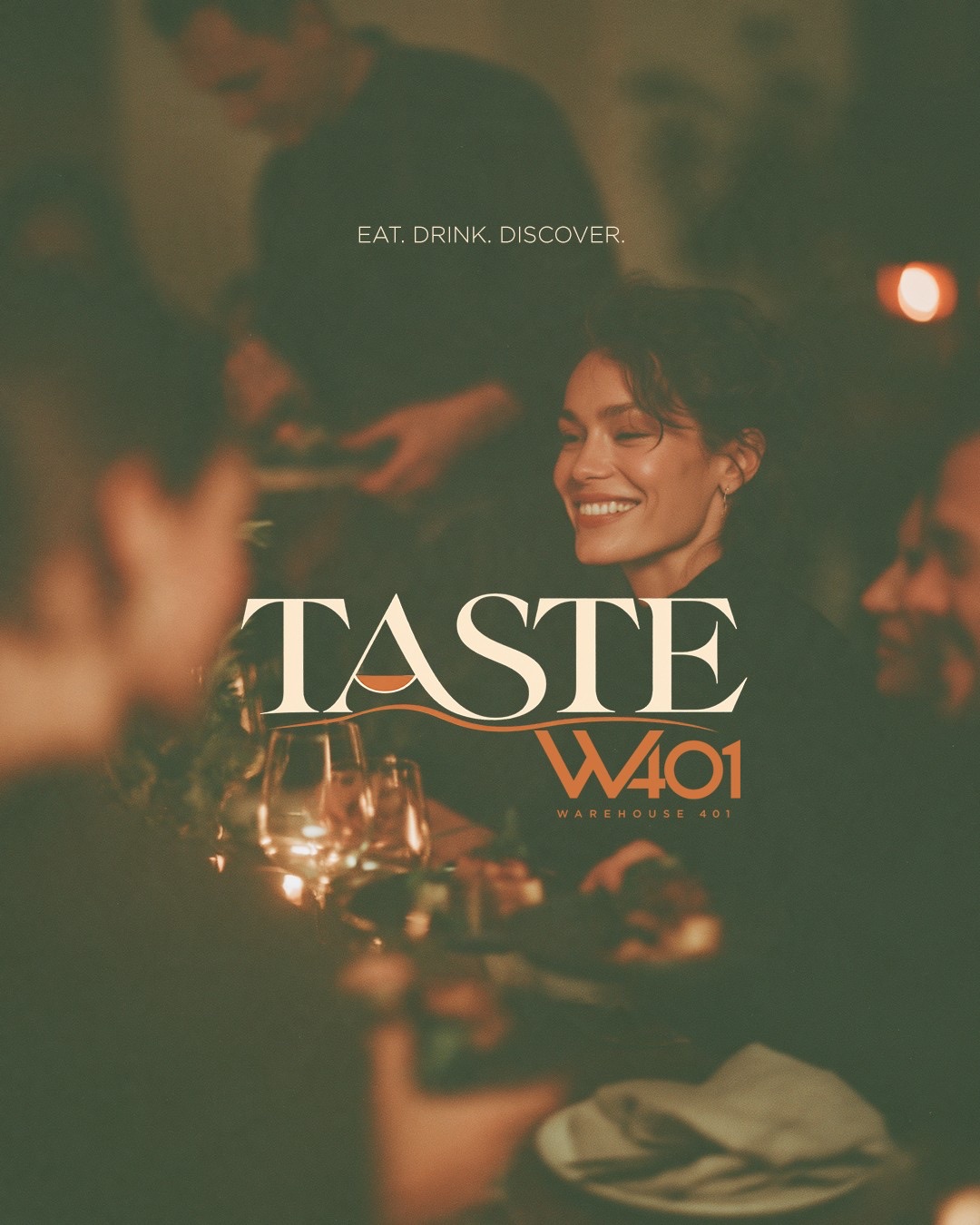 TASTE poster: a woman laughing at a candlelit table